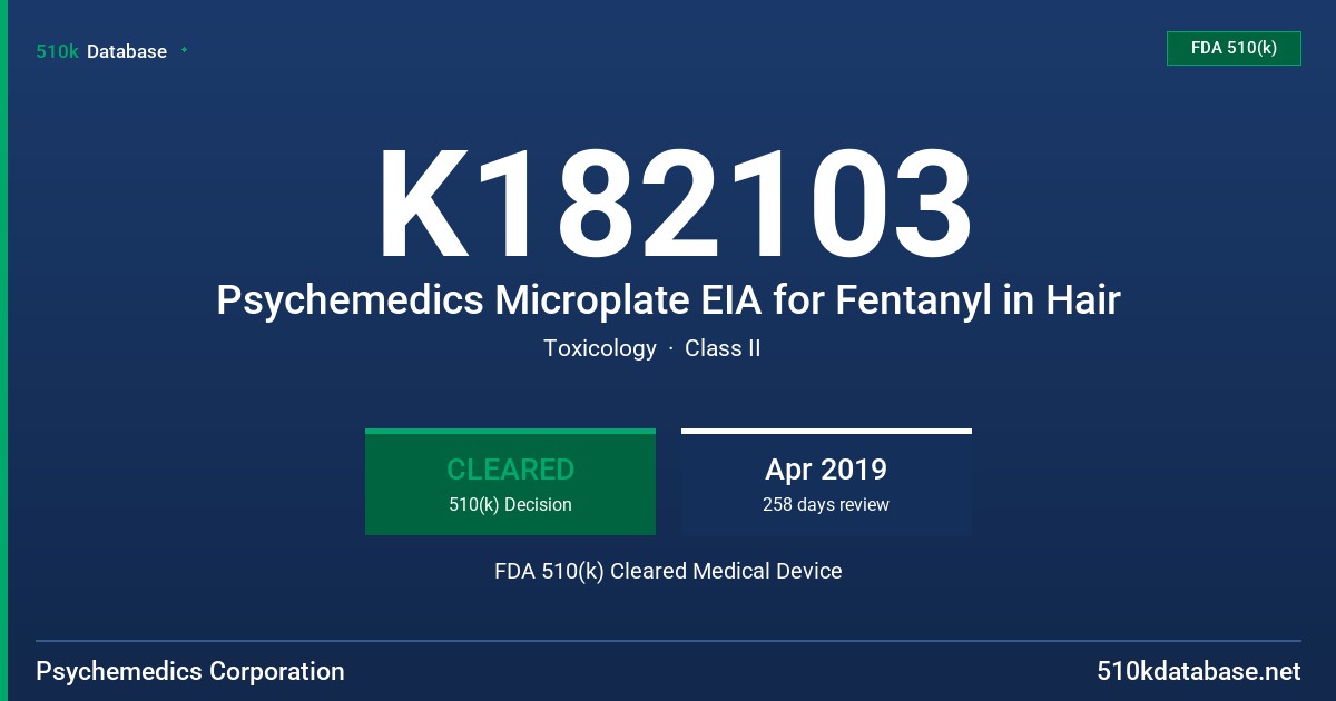 K182103 Psychemedics Microplate EIA for Fentanyl in Hair FDA 510(k) Cleared Medical Device