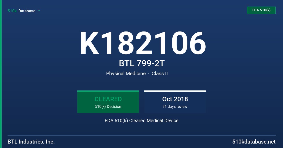 K182106 BTL 799-2T FDA 510(k) Cleared Medical Device