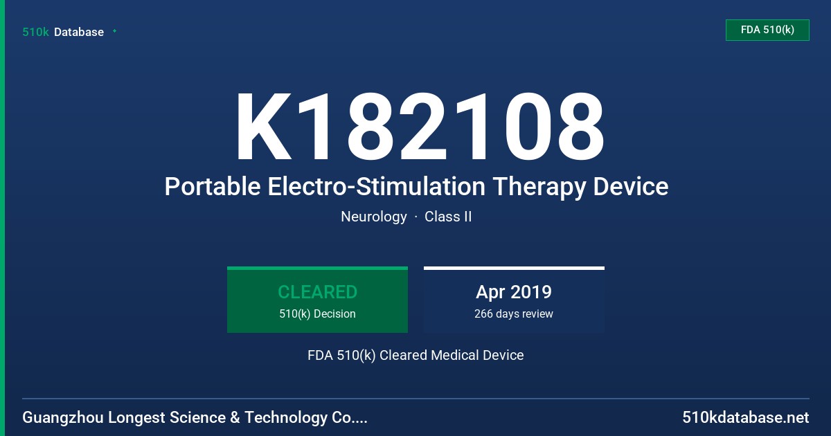 K182108 Portable Electro-Stimulation Therapy Device FDA 510(k) Cleared Medical Device