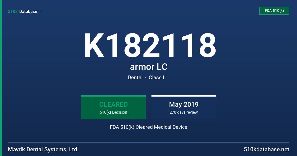 K182118 armor LC FDA 510(k) Cleared Medical Device