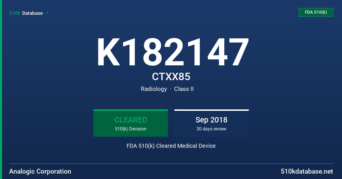 K182147 CTXX85 FDA 510(k) Cleared Medical Device