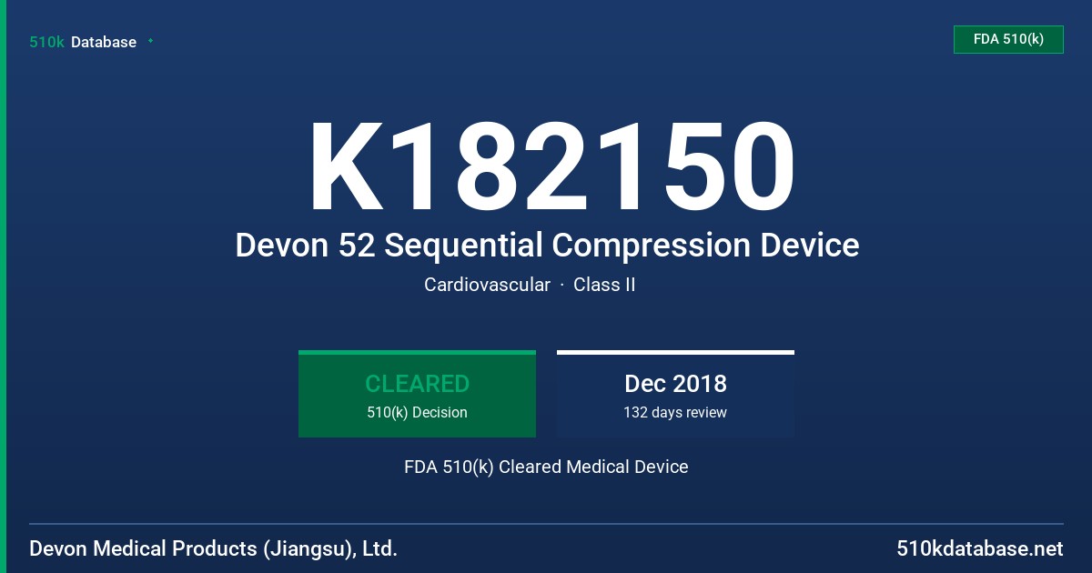 K182150 Devon 52 Sequential Compression Device FDA 510(k) Cleared Medical Device