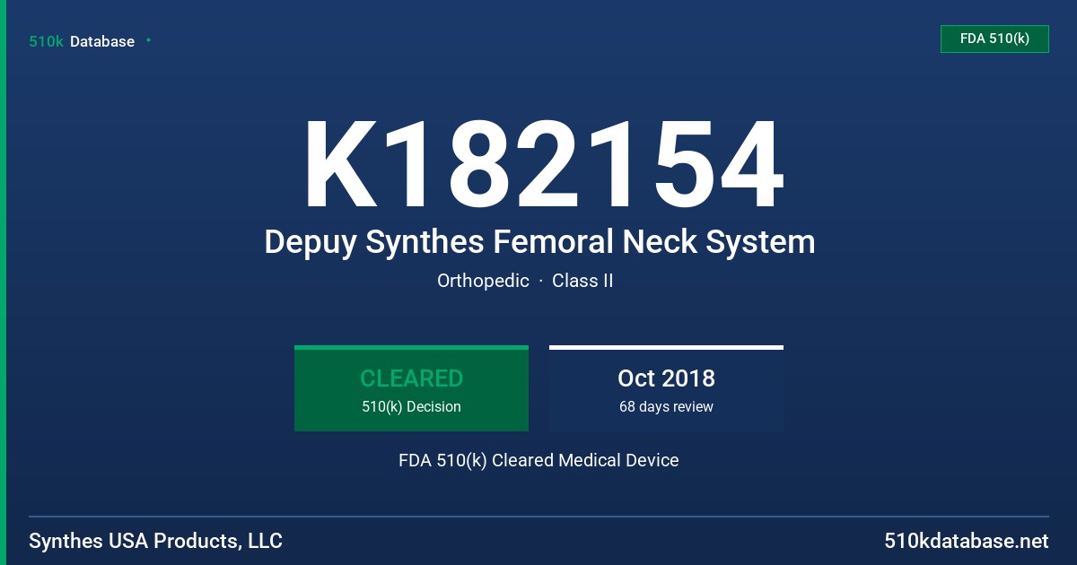 K182154 Depuy Synthes Femoral Neck System FDA 510(k) Cleared Medical Device