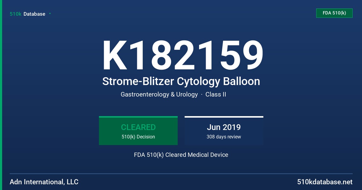 K182159 Strome-Blitzer Cytology Balloon FDA 510(k) Cleared Medical Device