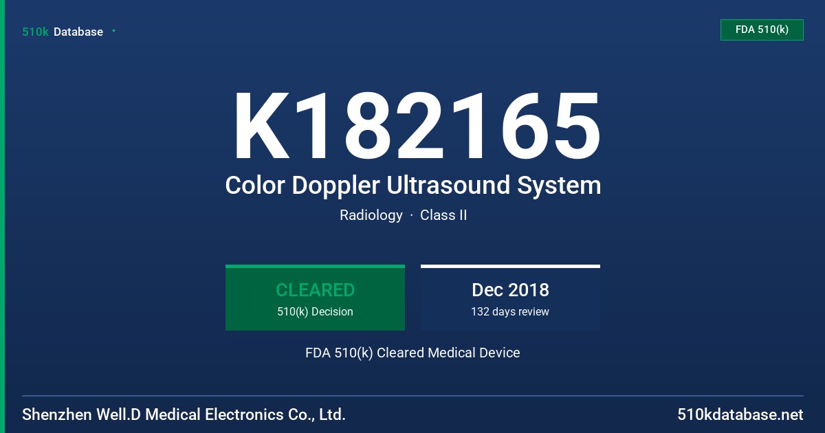 K182165 Color Doppler Ultrasound System FDA 510(k) Cleared Medical Device