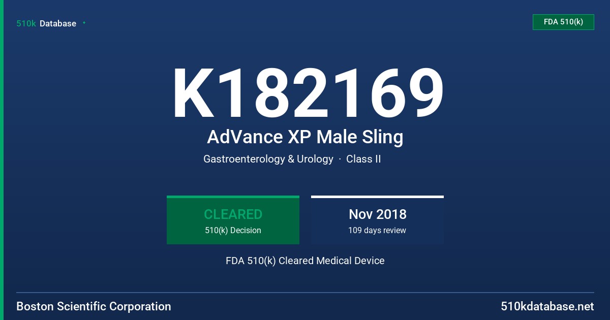 K182169 AdVance XP Male Sling FDA 510(k) Cleared Medical Device