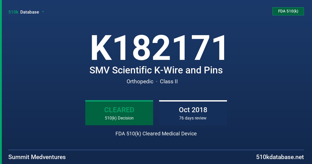 K182171 SMV Scientific K-Wire and Pins FDA 510(k) Cleared Medical Device