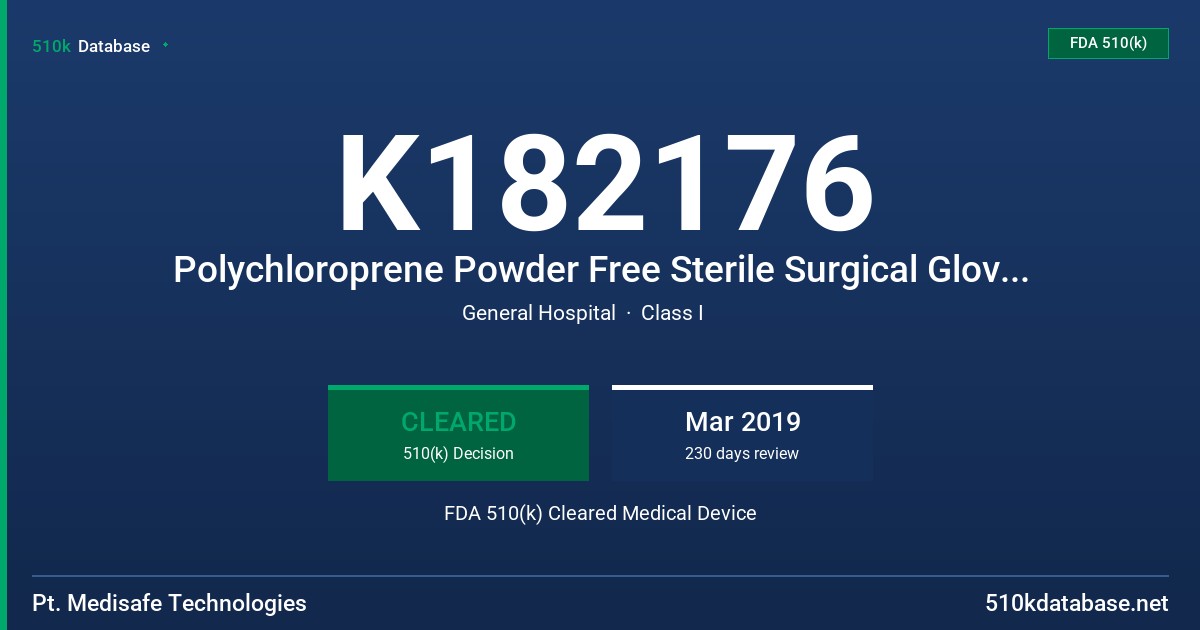K182176 Polychloroprene Powder Free Sterile Surgical Gloves, White, Tested for Use with Chemotherapy Drugs FDA 510(k) Cleared Medical Device