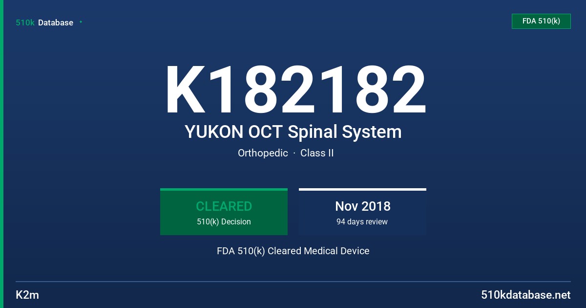 K182182 YUKON OCT Spinal System FDA 510(k) Cleared Medical Device