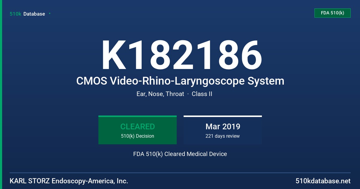 K182186 CMOS Video-Rhino-Laryngoscope System FDA 510(k) Cleared Medical Device