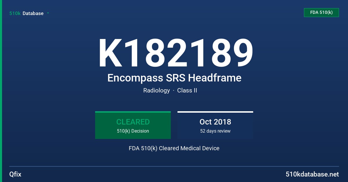 K182189 Encompass SRS Headframe FDA 510(k) Cleared Medical Device