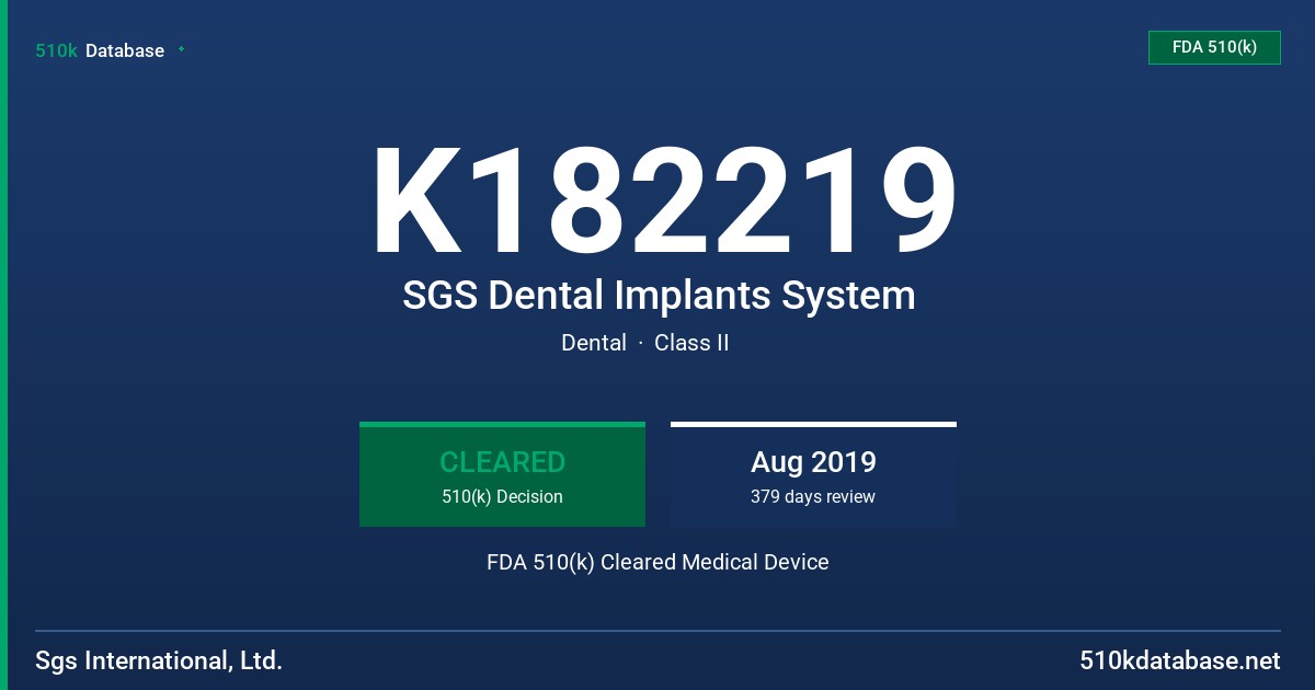 K182219 SGS Dental Implants System FDA 510(k) Cleared Medical Device