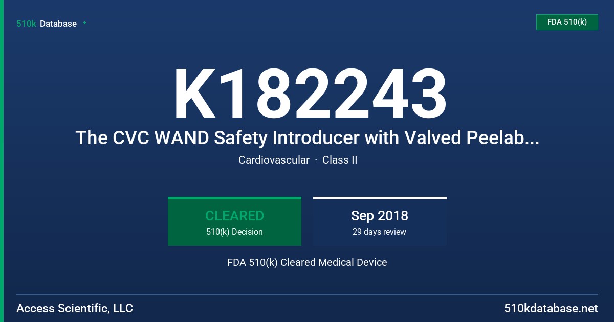 K182243 The CVC WAND Safety Introducer with Valved Peelable Sheath FDA 510(k) Cleared Medical Device