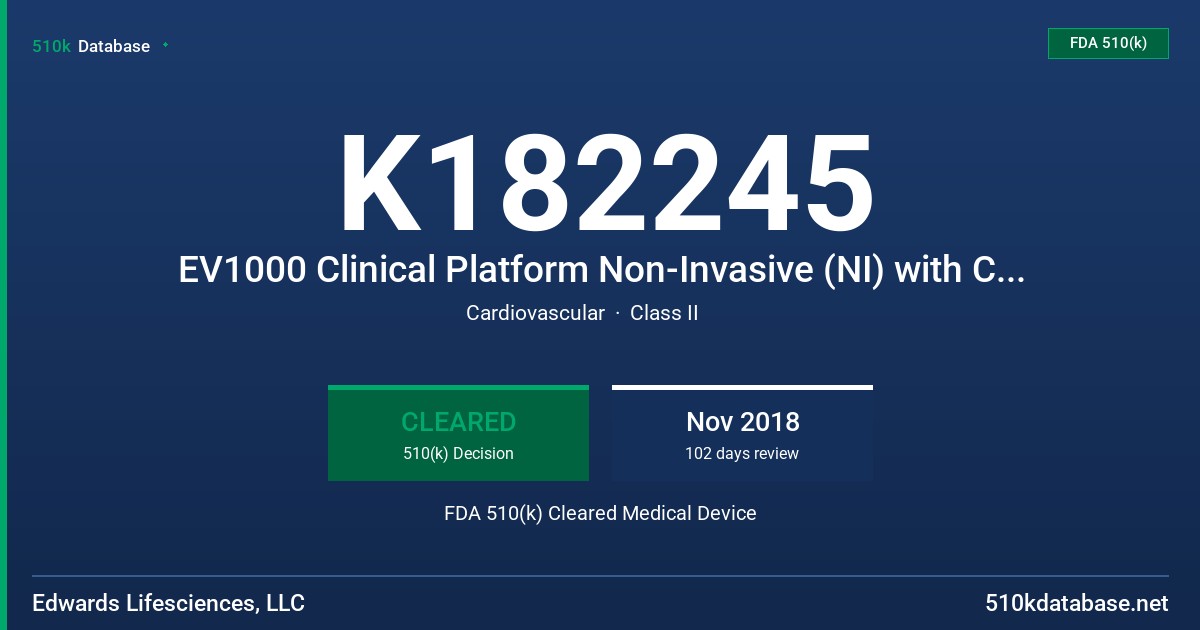 K182245 EV1000 Clinical Platform Non-Invasive (NI) with ClearSight Finger Cuffs or ClearSight System FDA 510(k) Cleared Medical Device