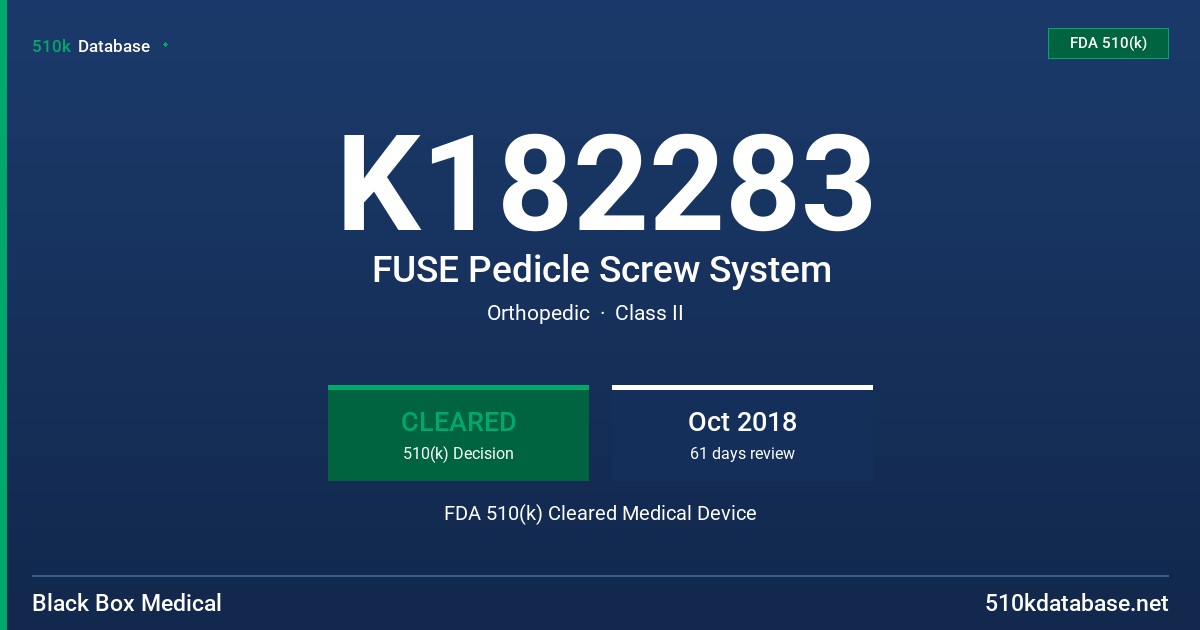 K182283 FUSE Pedicle Screw System FDA 510(k) Cleared Medical Device