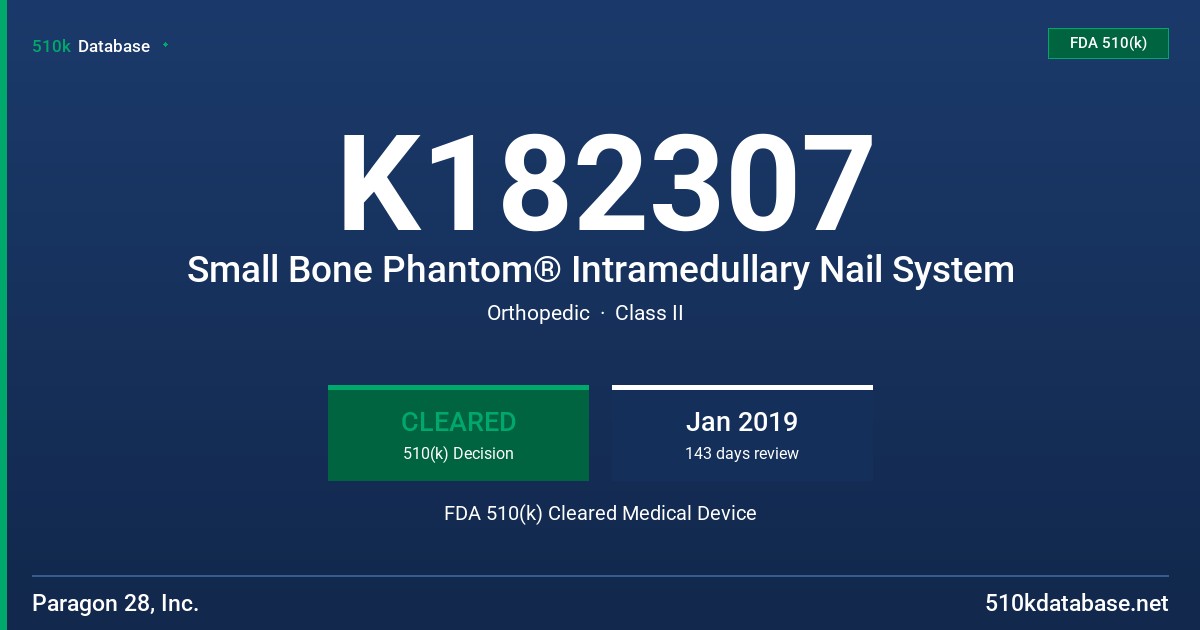 K182307 Small Bone Phantom® Intramedullary Nail System FDA 510(k) Cleared Medical Device