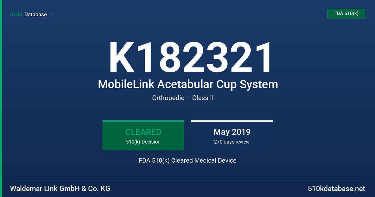K182321 MobileLink Acetabular Cup System FDA 510(k) Cleared Medical Device