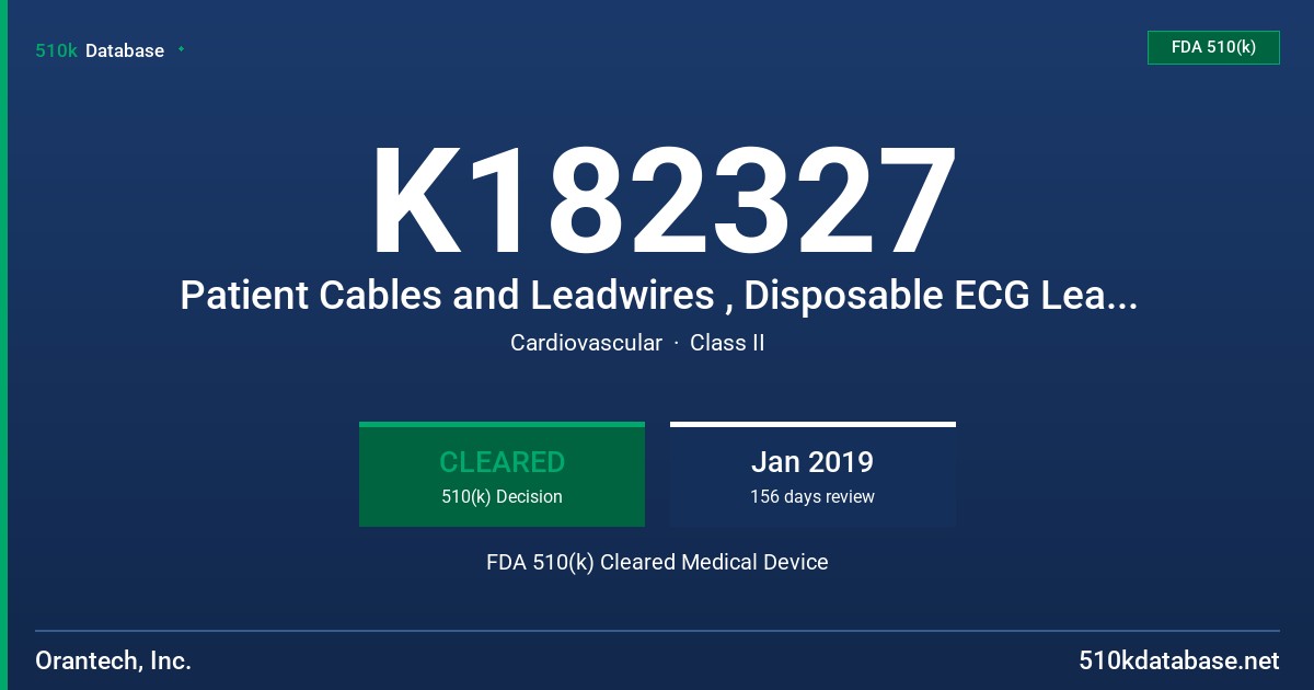 K182327 Patient Cables and Leadwires , Disposable ECG Leadwires FDA 510(k) Cleared Medical Device