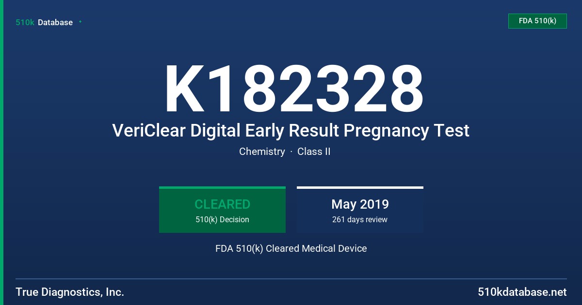 K182328 VeriClear Digital Early Result Pregnancy Test FDA 510(k) Cleared Medical Device