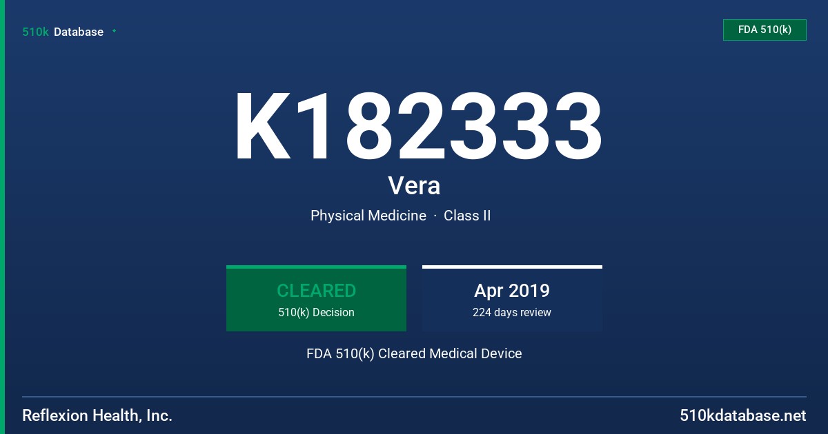 K182333 Vera FDA 510(k) Cleared Medical Device