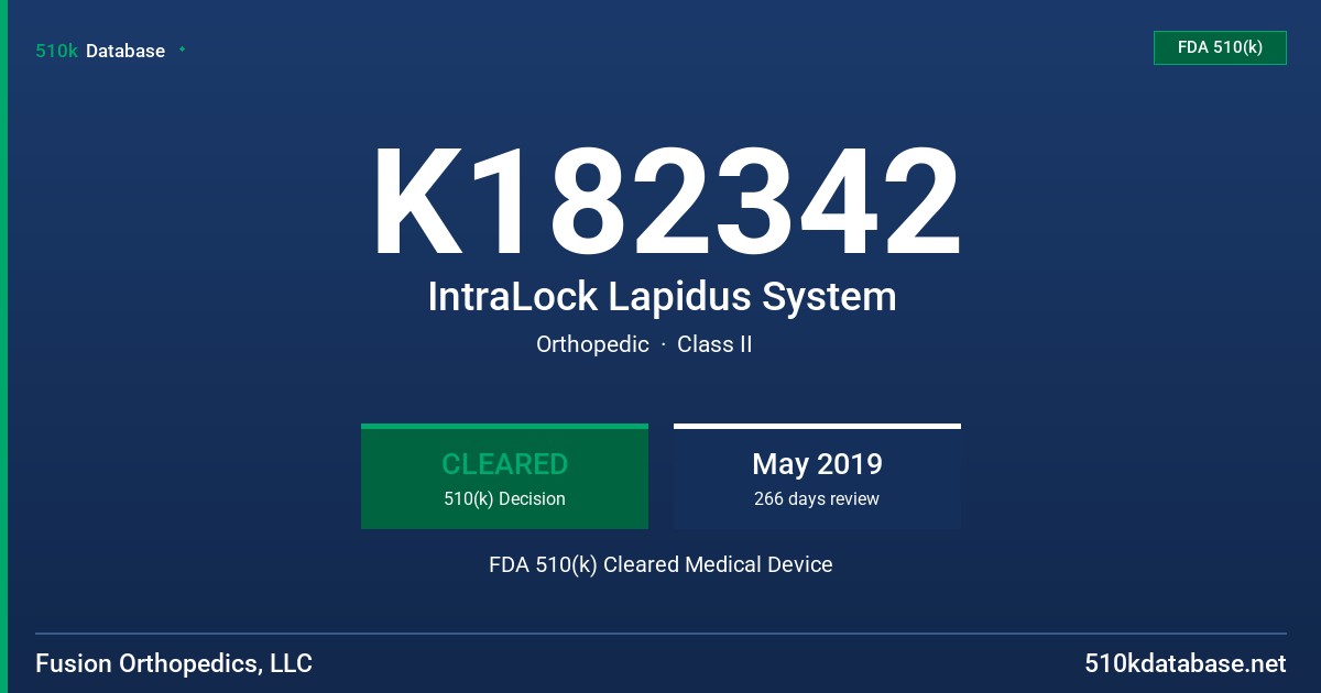 K182342 IntraLock Lapidus System FDA 510(k) Cleared Medical Device