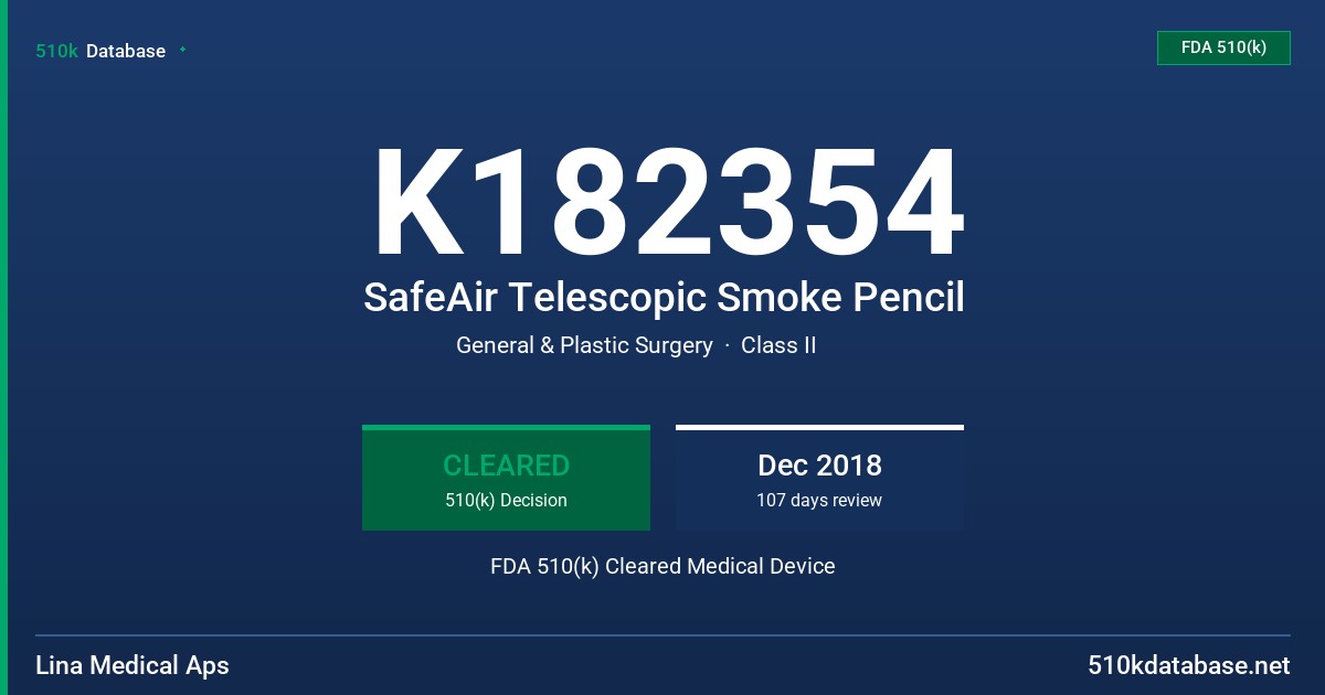K182354 SafeAir Telescopic Smoke Pencil FDA 510(k) Cleared Medical Device