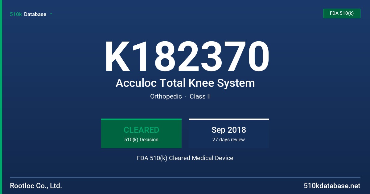 K182370 Acculoc Total Knee System FDA 510(k) Cleared Medical Device