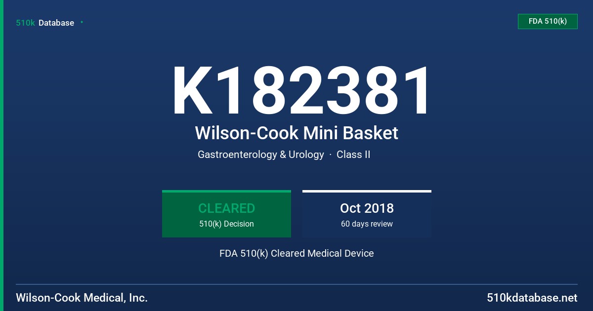 K182381 Wilson-Cook Mini Basket FDA 510(k) Cleared Medical Device
