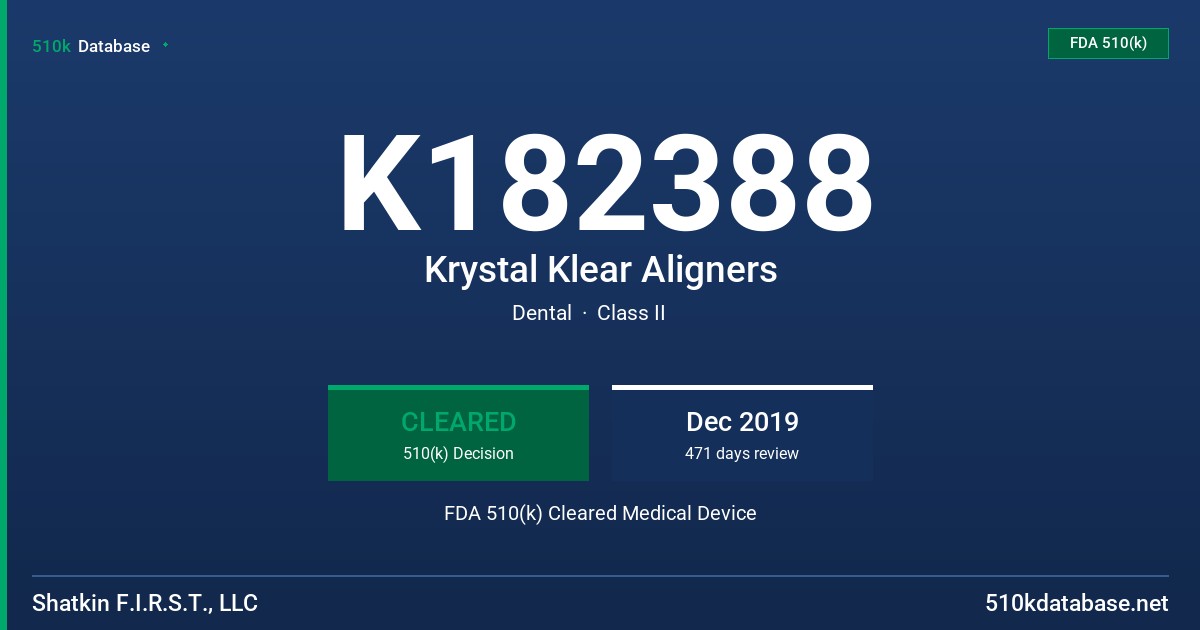 K182388 Krystal Klear Aligners FDA 510(k) Cleared Medical Device
