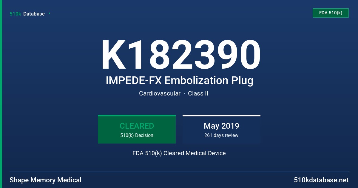 K182390 IMPEDE-FX Embolization Plug FDA 510(k) Cleared Medical Device