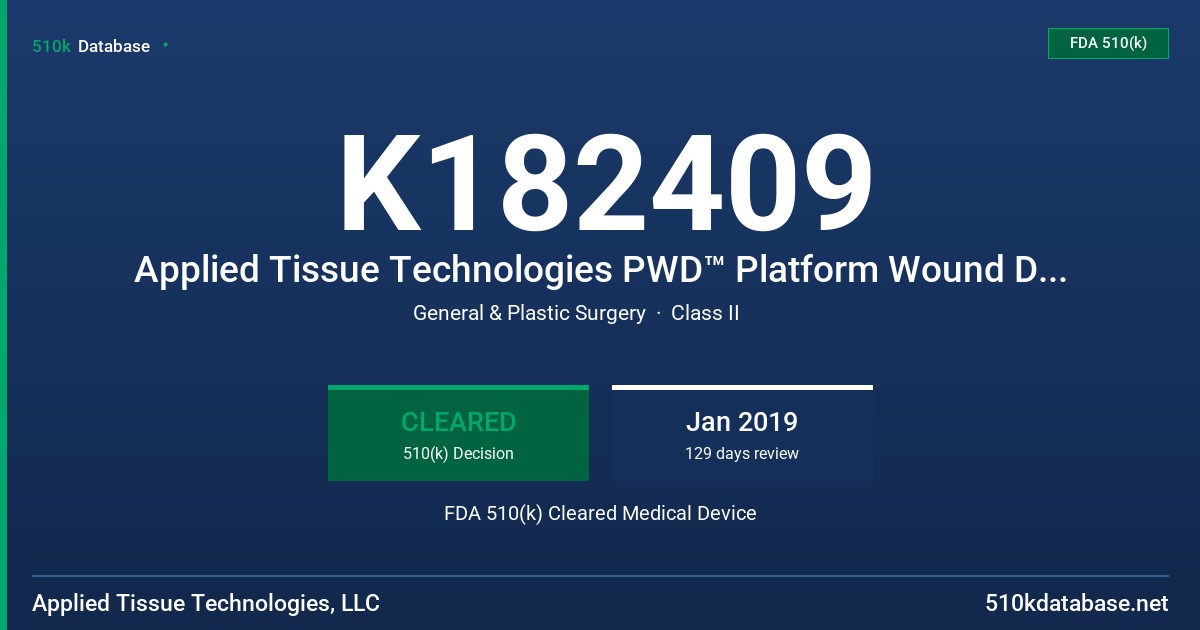 K182409 Applied Tissue Technologies PWD™ Platform Wound Dressing FDA 510(k) Cleared Medical Device