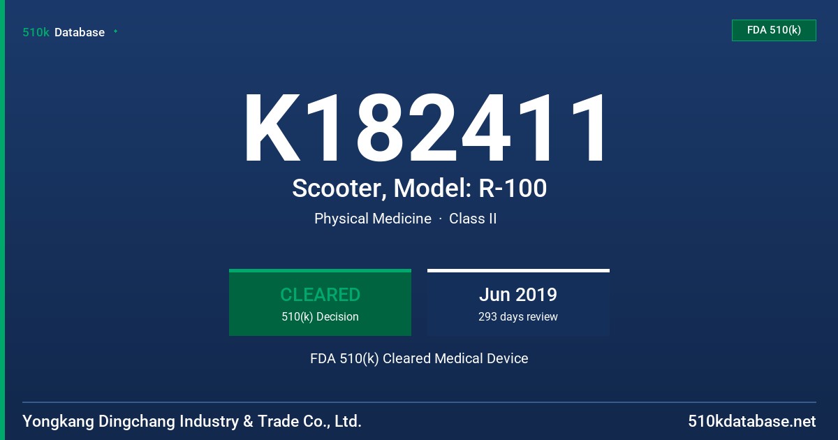 K182411 Scooter, Model: R-100 FDA 510(k) Cleared Medical Device