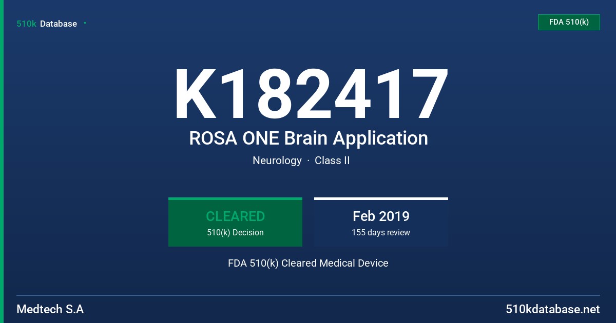 K182417 ROSA ONE Brain Application FDA 510(k) Cleared Medical Device
