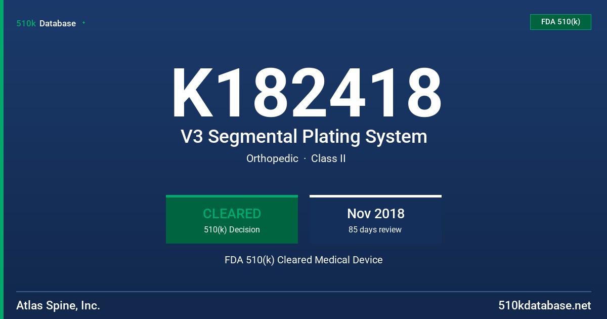 K182418 V3 Segmental Plating System FDA 510(k) Cleared Medical Device