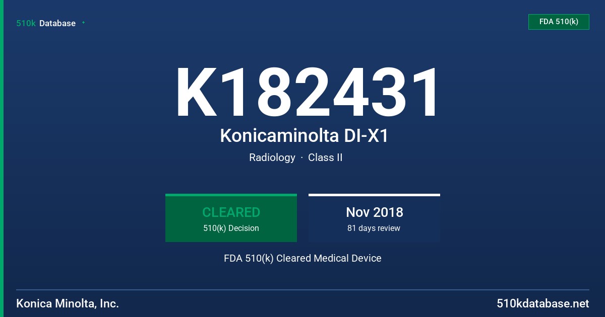K182431 Konicaminolta DI-X1 FDA 510(k) Cleared Medical Device