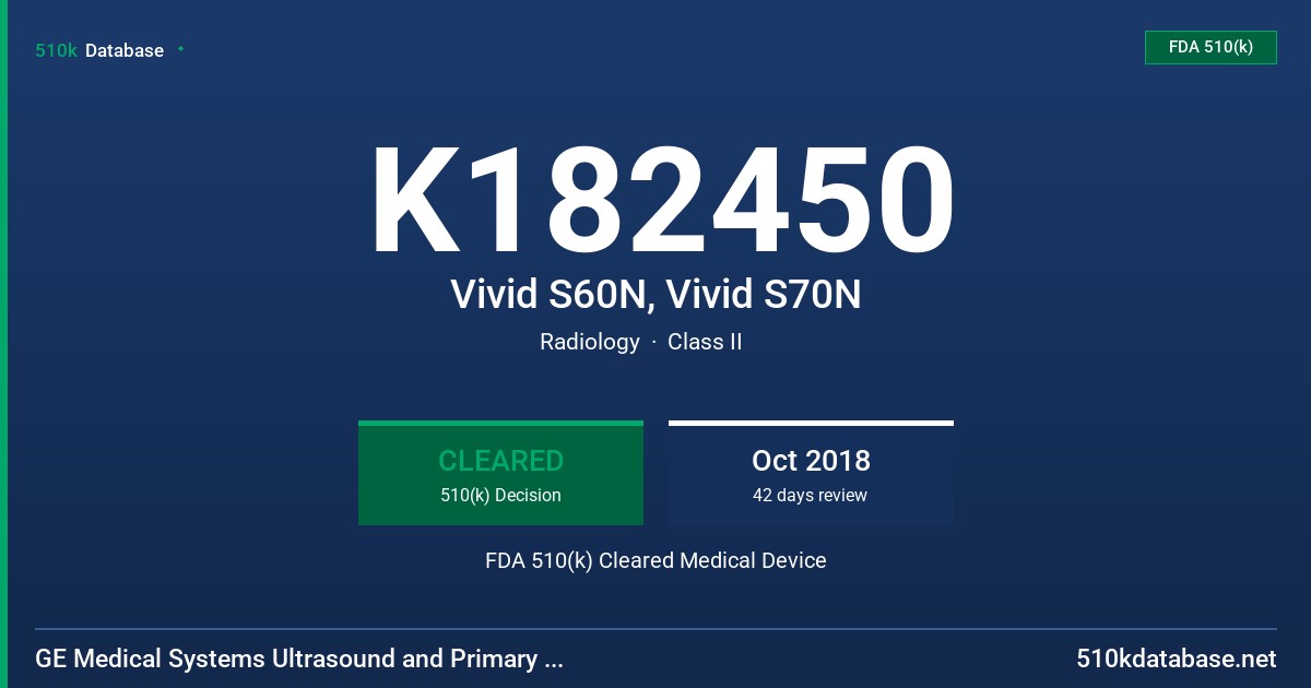 K182450 Vivid S60N, Vivid S70N FDA 510(k) Cleared Medical Device