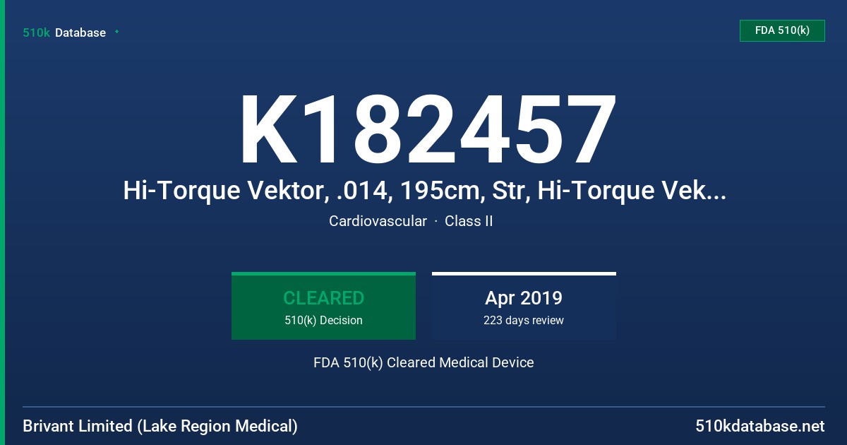 K182457 Hi-Torque Vektor, .014, 195cm, Str, Hi-Torque Vektor, .014, 195cm, J, Hi-Torque Vektor, .014, 300cm, Str, Hi-Torque Vektor, .014, 300cm, J FDA 510(k) Cleared Medical Device