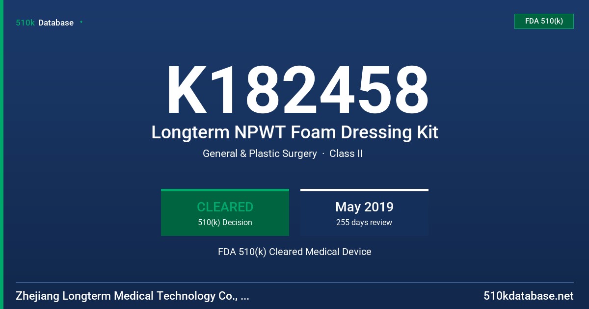 K182458 Longterm NPWT Foam Dressing Kit FDA 510(k) Cleared Medical Device
