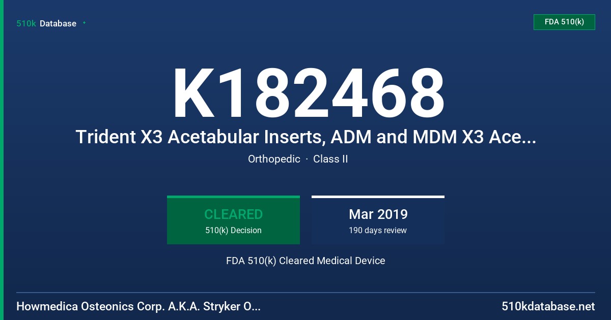 K182468 Trident X3 Acetabular Inserts, ADM and MDM X3 Acetabular Inserts, Accolade II Hip System FDA 510(k) Cleared Medical Device