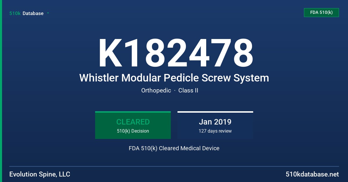 K182478 Whistler Modular Pedicle Screw System FDA 510(k) Cleared Medical Device