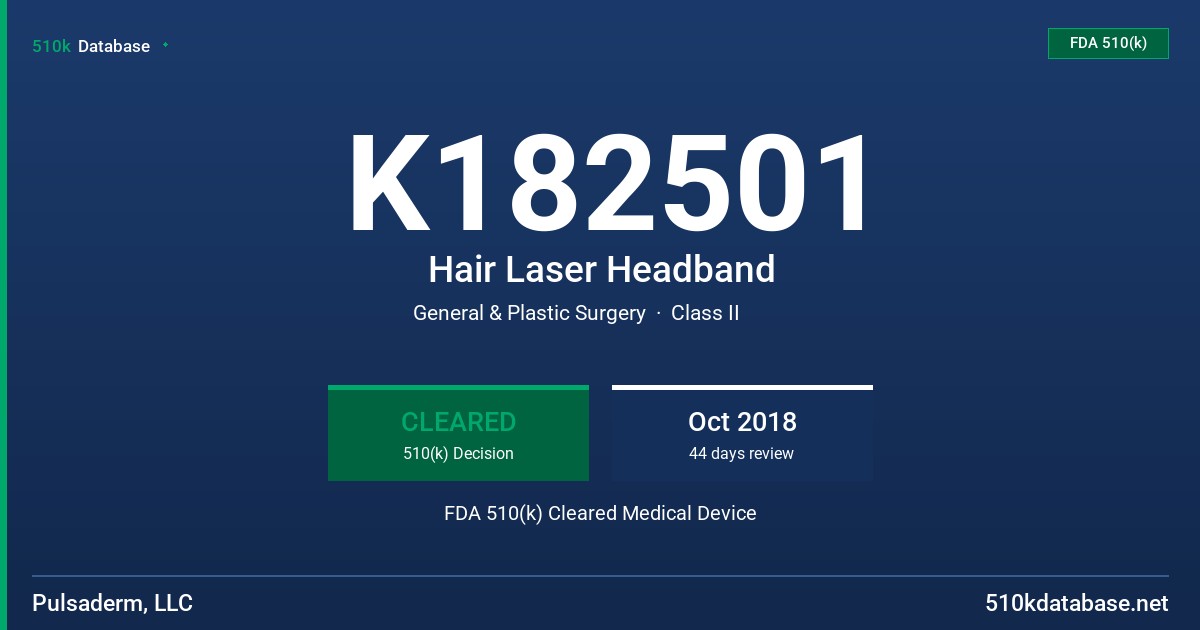 K182501 Hair Laser Headband FDA 510(k) Cleared Medical Device