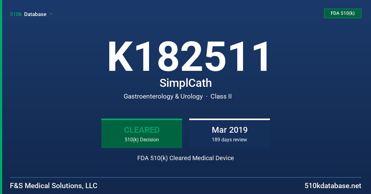 K182511 SimplCath FDA 510(k) Cleared Medical Device