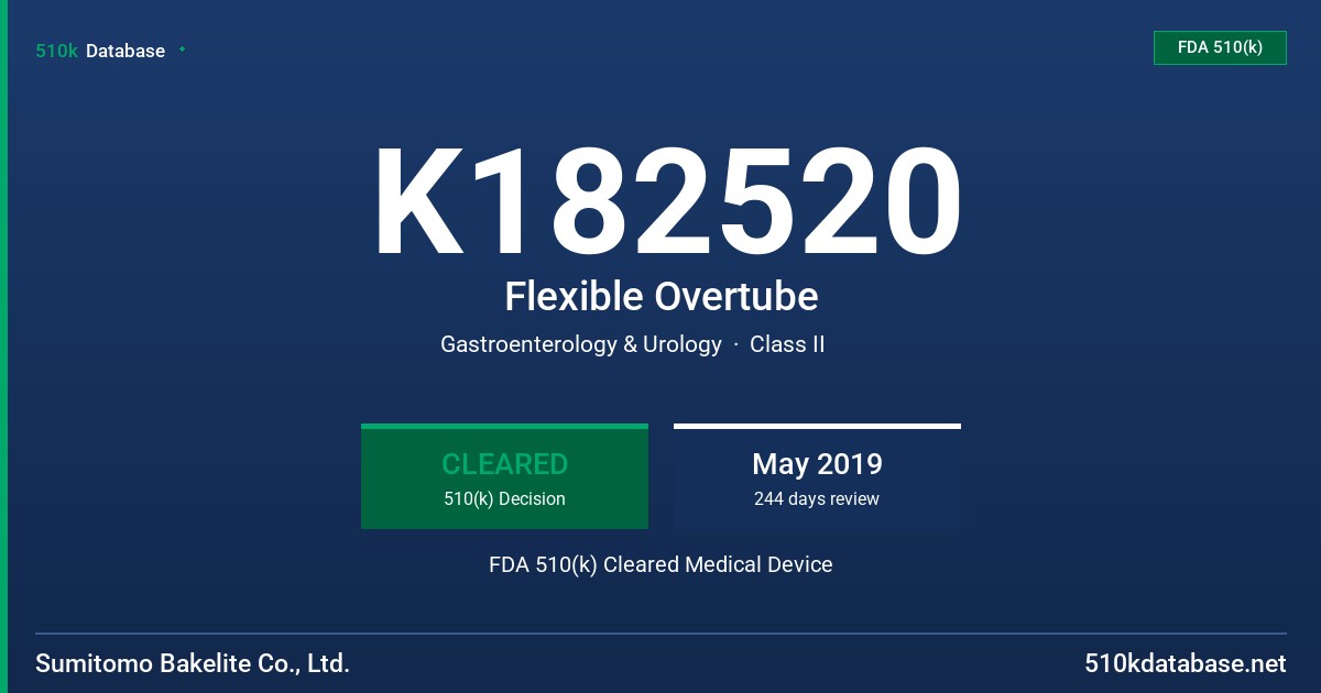 K182520 Flexible Overtube FDA 510(k) Cleared Medical Device