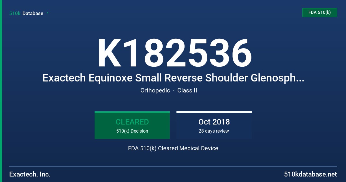 K182536 Exactech Equinoxe Small Reverse Shoulder Glenospheres , Exactech Equinoxe Reverse Shoulder Humeral Liners , Exactech Equinoxe Small Reverse Shoulder Glenoid Plates , Exactech Equinoxe Reverse Shoulder Locking Cap FDA 510(k) Cleared Medical Device