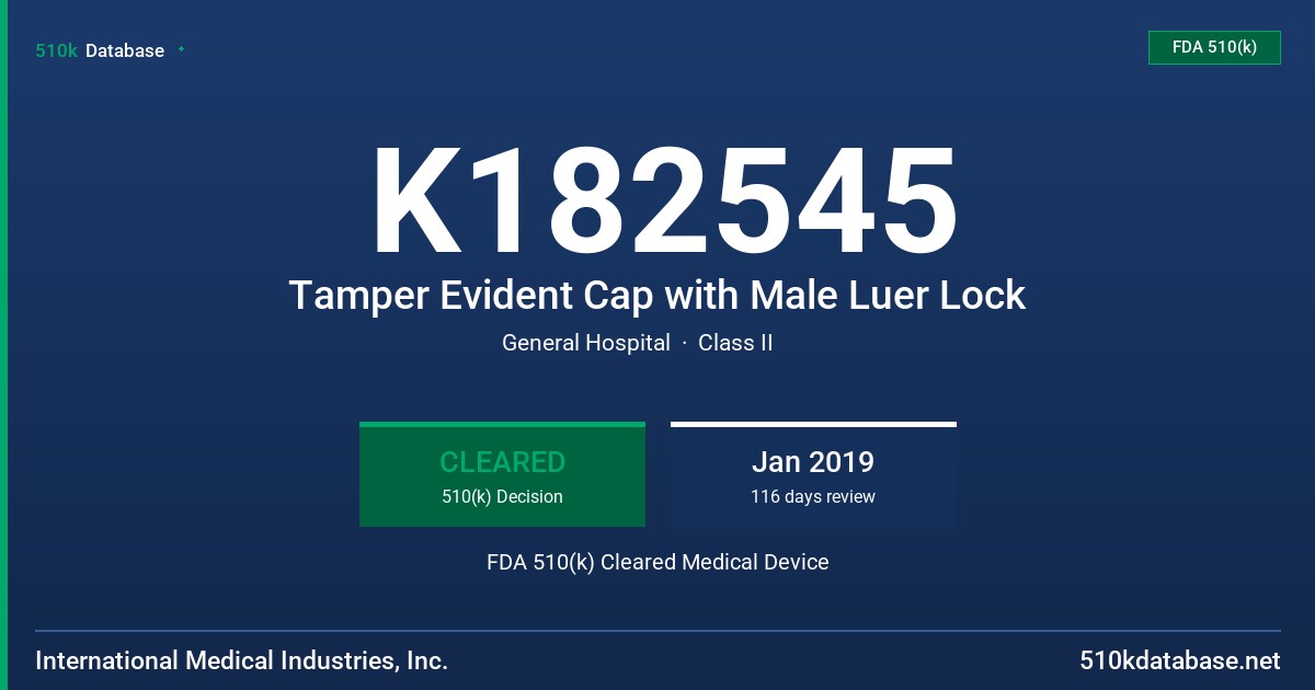 K182545 Tamper Evident Cap with Male Luer Lock FDA 510(k) Cleared Medical Device