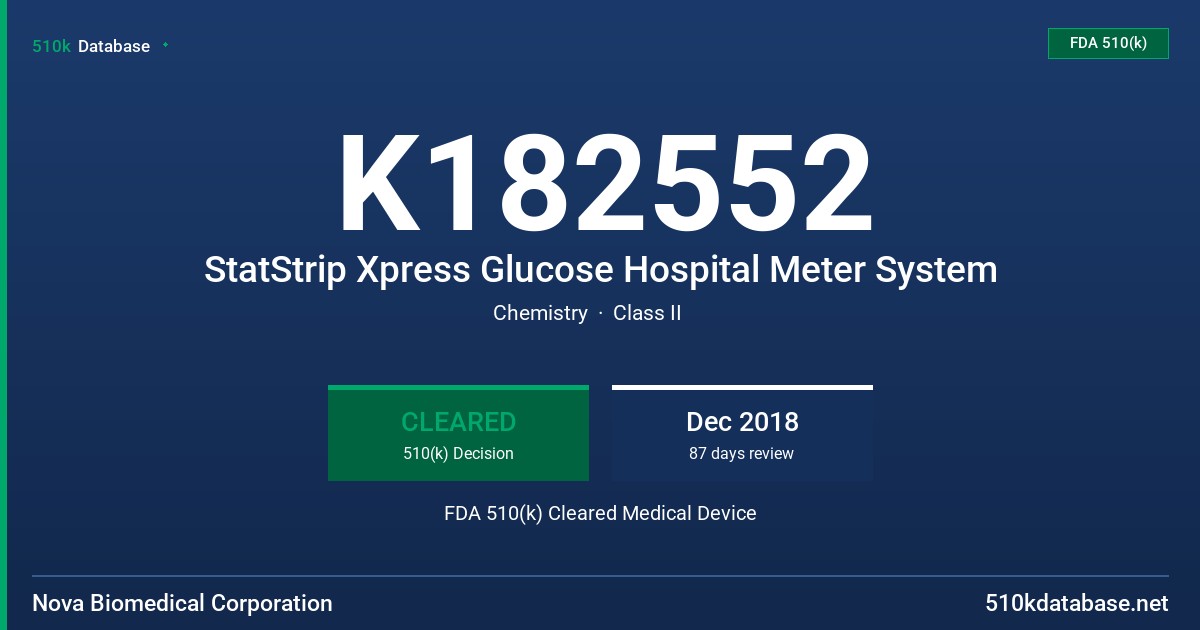 K182552 StatStrip Xpress Glucose Hospital Meter System FDA 510(k) Cleared Medical Device