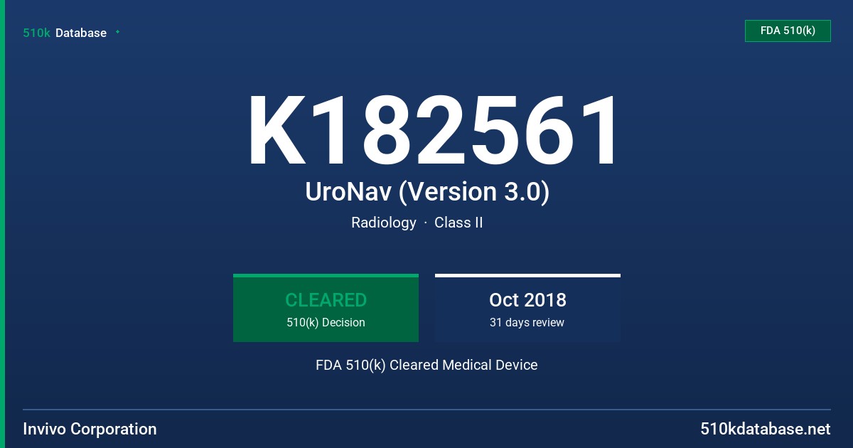 K182561 UroNav (Version 3.0) FDA 510(k) Cleared Medical Device