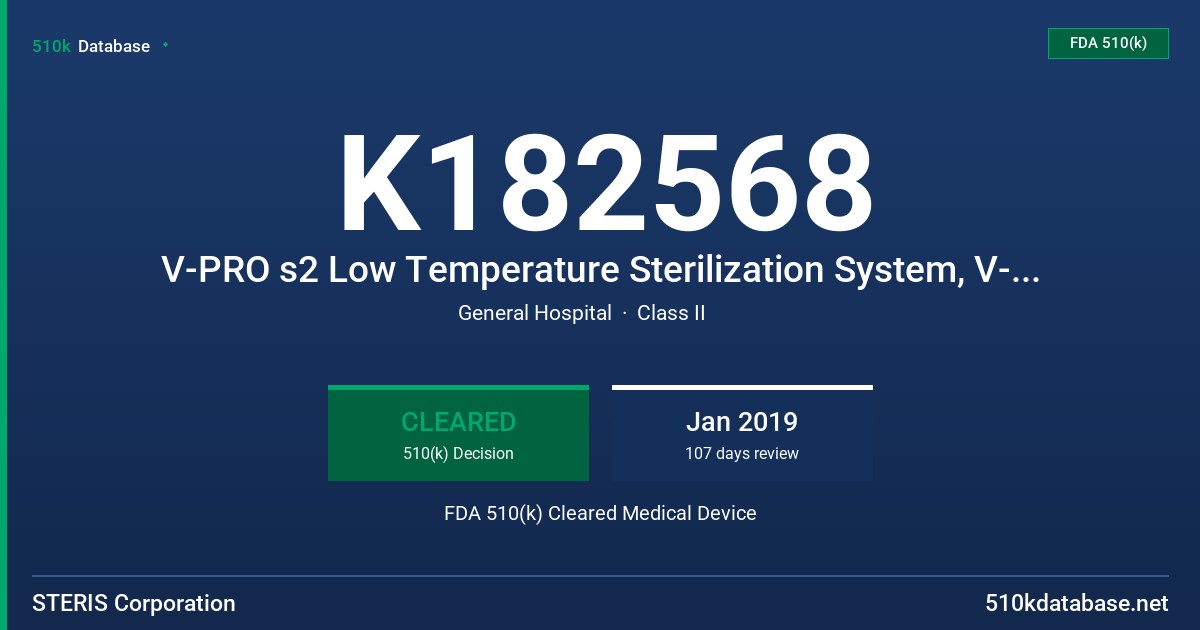 K182568 V-PRO s2 Low Temperature Sterilization System, V-PRO 60 Low Temperature Sterilization System FDA 510(k) Cleared Medical Device