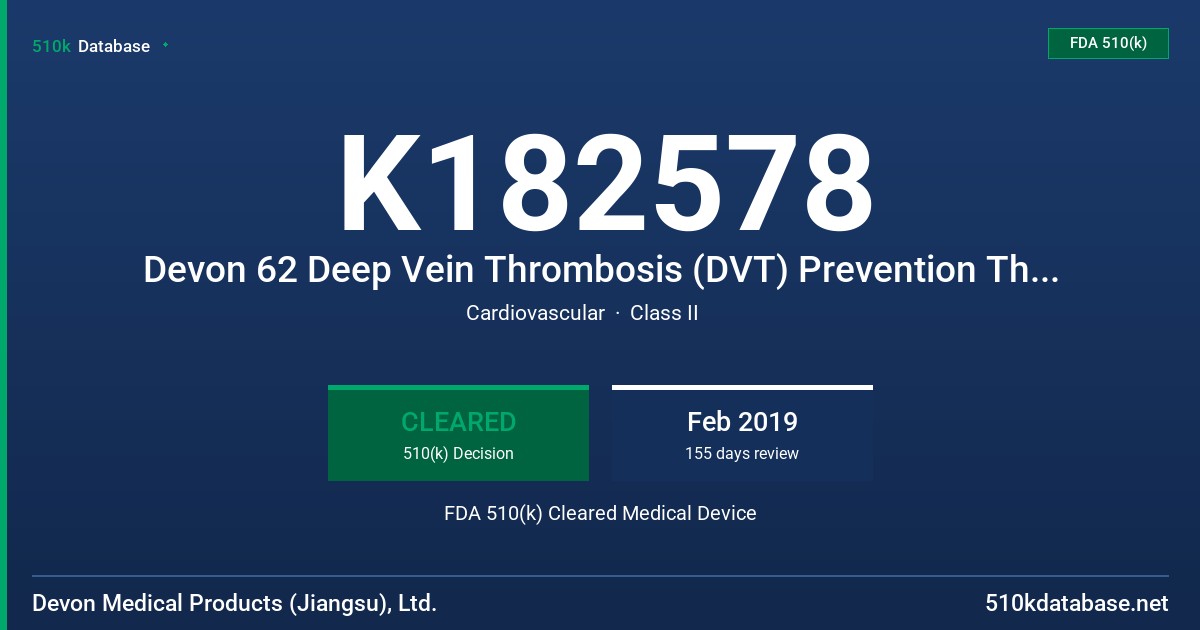 K182578 Devon 62 Deep Vein Thrombosis (DVT) Prevention Therapy Device FDA 510(k) Cleared Medical Device