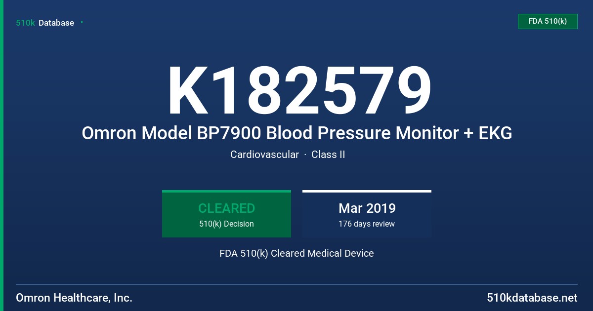 K182579 Omron Model BP7900 Blood Pressure Monitor + EKG FDA 510(k) Cleared Medical Device